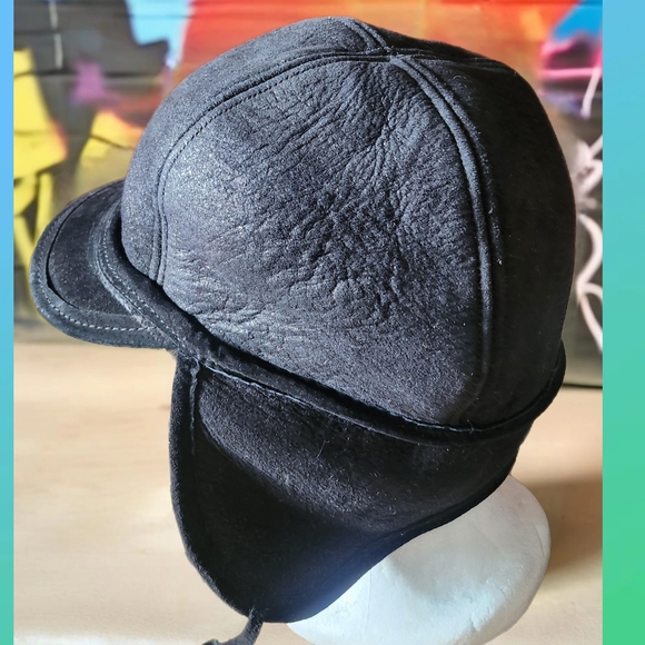 FRR CANADA BLACK 100% SHEARLING SHEEPSKIN TRAPPER HAT - Picture 7 of 10